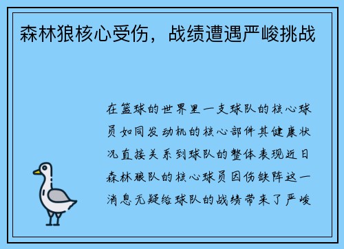 森林狼核心受伤，战绩遭遇严峻挑战