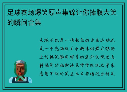 足球赛场爆笑原声集锦让你捧腹大笑的瞬间合集