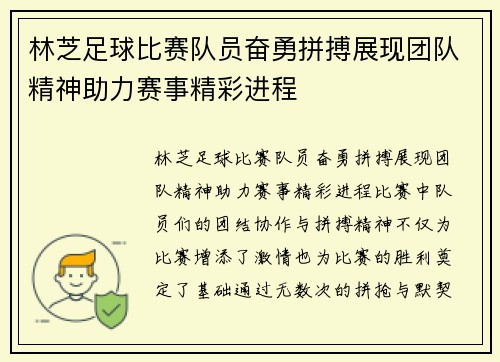 林芝足球比赛队员奋勇拼搏展现团队精神助力赛事精彩进程