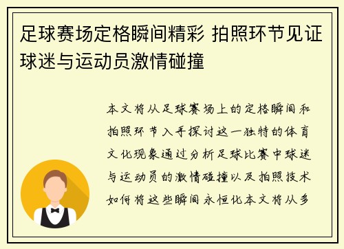 足球赛场定格瞬间精彩 拍照环节见证球迷与运动员激情碰撞