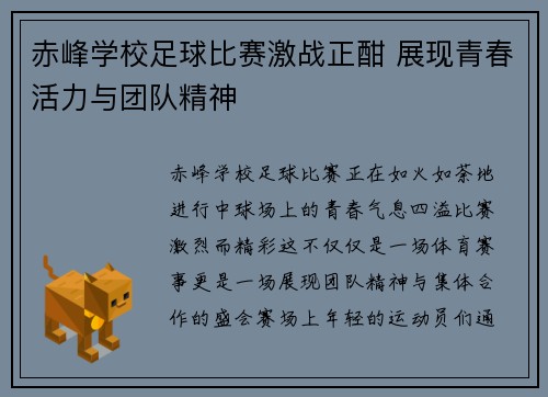 赤峰学校足球比赛激战正酣 展现青春活力与团队精神